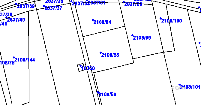 Parcela st. 2108/55 v KÚ Hodonín, Katastrální mapa