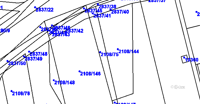 Parcela st. 2108/75 v KÚ Hodonín, Katastrální mapa