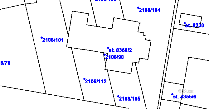 Parcela st. 2108/98 v KÚ Hodonín, Katastrální mapa
