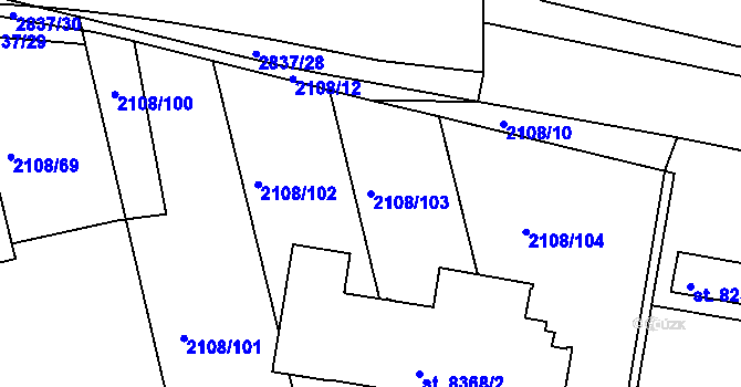 Parcela st. 2108/103 v KÚ Hodonín, Katastrální mapa