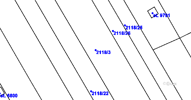 Parcela st. 2118/3 v KÚ Hodonín, Katastrální mapa
