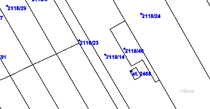 Parcela st. 2118/14 v KÚ Hodonín, Katastrální mapa
