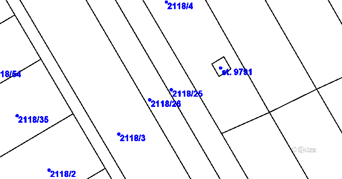 Parcela st. 2118/25 v KÚ Hodonín, Katastrální mapa