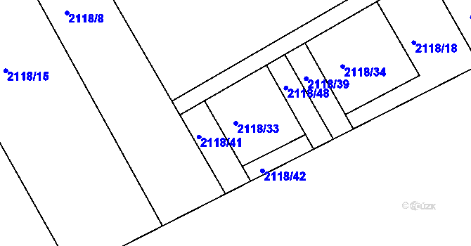 Parcela st. 2118/33 v KÚ Hodonín, Katastrální mapa