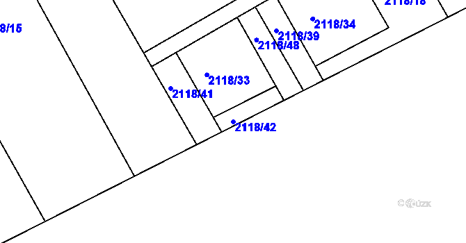 Parcela st. 2118/42 v KÚ Hodonín, Katastrální mapa