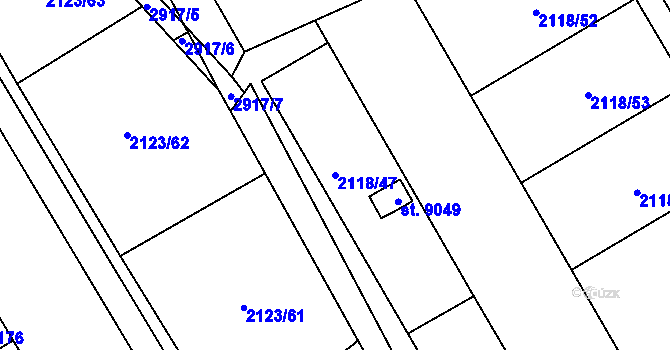 Parcela st. 2118/47 v KÚ Hodonín, Katastrální mapa