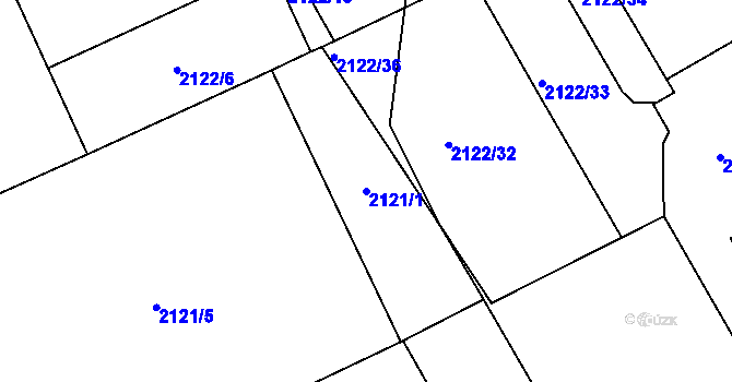 Parcela st. 2121/1 v KÚ Hodonín, Katastrální mapa
