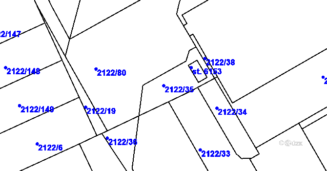 Parcela st. 2122/35 v KÚ Hodonín, Katastrální mapa
