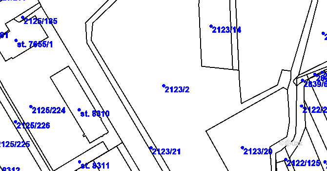 Parcela st. 2123/2 v KÚ Hodonín, Katastrální mapa