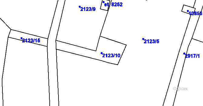 Parcela st. 2123/10 v KÚ Hodonín, Katastrální mapa