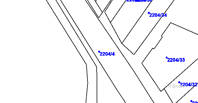 Parcela st. 2204/4 v KÚ Hodonín, Katastrální mapa