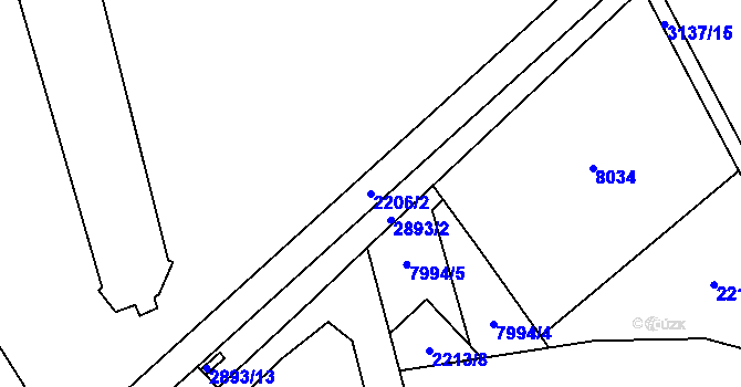 Parcela st. 2206/2 v KÚ Hodonín, Katastrální mapa