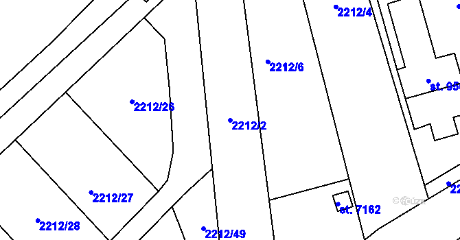 Parcela st. 2212/2 v KÚ Hodonín, Katastrální mapa