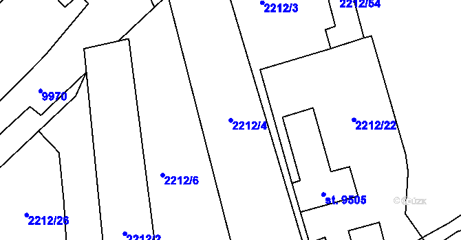 Parcela st. 2212/4 v KÚ Hodonín, Katastrální mapa