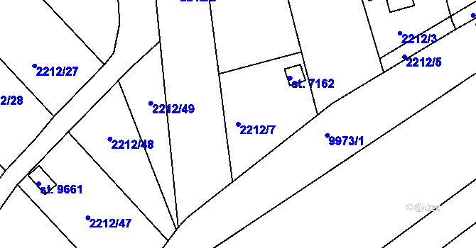 Parcela st. 2212/7 v KÚ Hodonín, Katastrální mapa