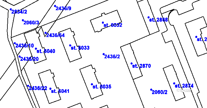 Parcela st. 2436/2 v KÚ Hodonín, Katastrální mapa