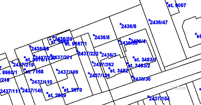 Parcela st. 2436/3 v KÚ Hodonín, Katastrální mapa
