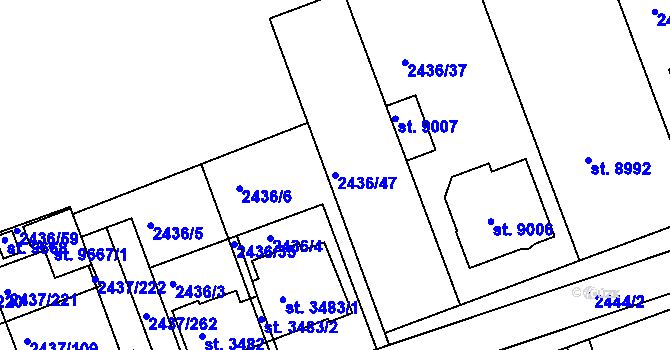 Parcela st. 2436/47 v KÚ Hodonín, Katastrální mapa
