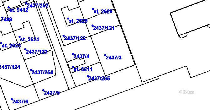 Parcela st. 2437/3 v KÚ Hodonín, Katastrální mapa