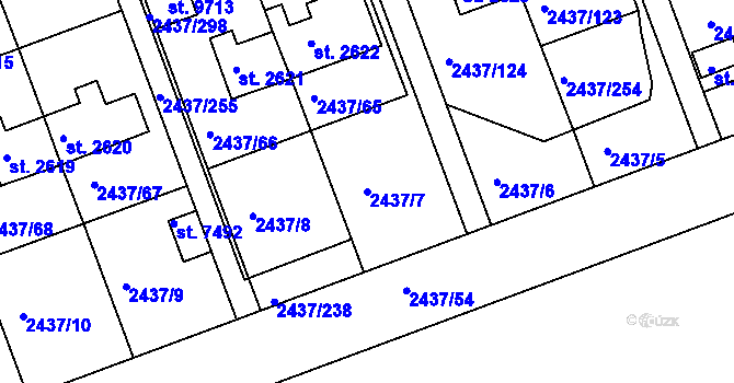 Parcela st. 2437/7 v KÚ Hodonín, Katastrální mapa