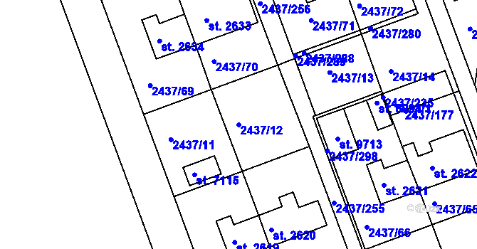 Parcela st. 2437/12 v KÚ Hodonín, Katastrální mapa