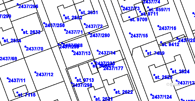 Parcela st. 2437/14 v KÚ Hodonín, Katastrální mapa