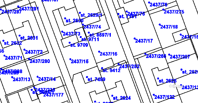 Parcela st. 2437/16 v KÚ Hodonín, Katastrální mapa