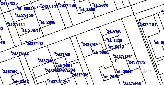 Parcela st. 2437/47 v KÚ Hodonín, Katastrální mapa
