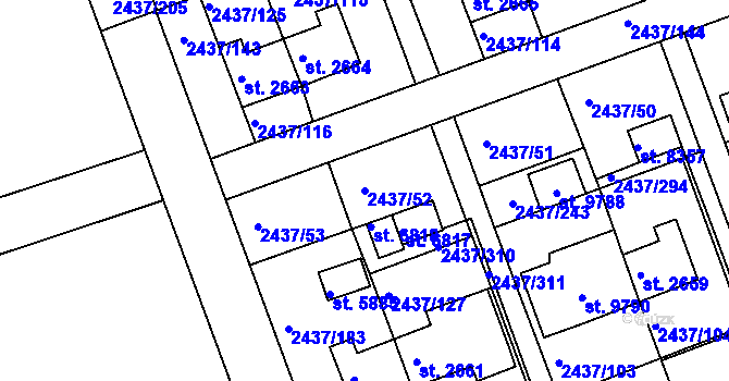 Parcela st. 2437/52 v KÚ Hodonín, Katastrální mapa