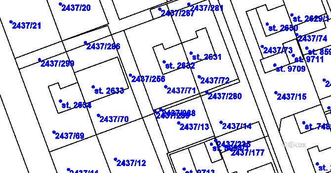 Parcela st. 2437/71 v KÚ Hodonín, Katastrální mapa