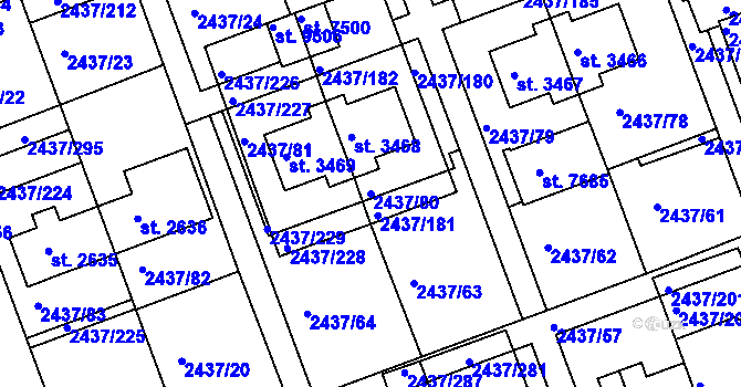 Parcela st. 2437/80 v KÚ Hodonín, Katastrální mapa