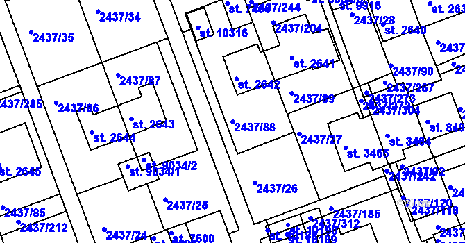 Parcela st. 2437/88 v KÚ Hodonín, Katastrální mapa