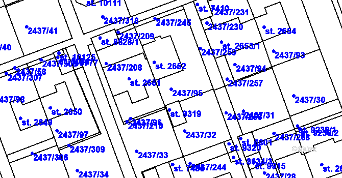 Parcela st. 2437/95 v KÚ Hodonín, Katastrální mapa