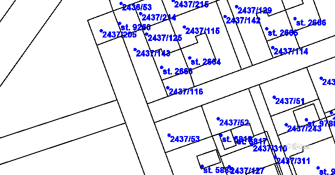 Parcela st. 2437/116 v KÚ Hodonín, Katastrální mapa
