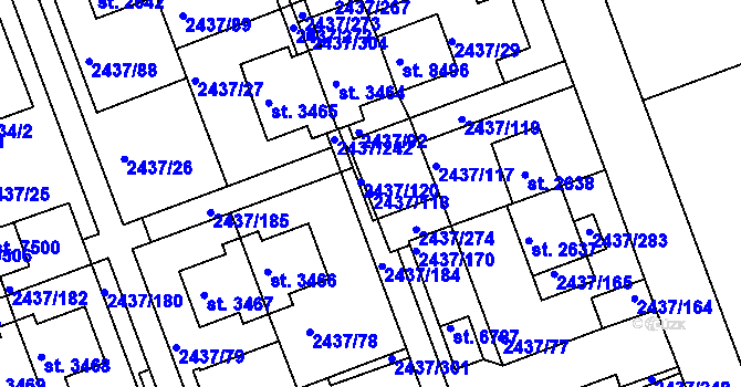 Parcela st. 2437/118 v KÚ Hodonín, Katastrální mapa