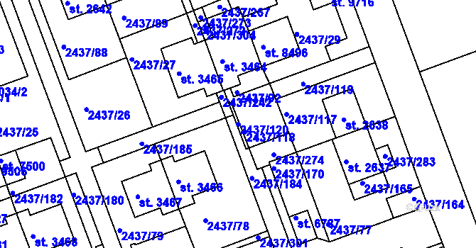 Parcela st. 2437/120 v KÚ Hodonín, Katastrální mapa