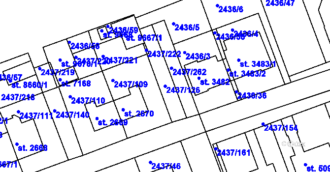 Parcela st. 2437/126 v KÚ Hodonín, Katastrální mapa