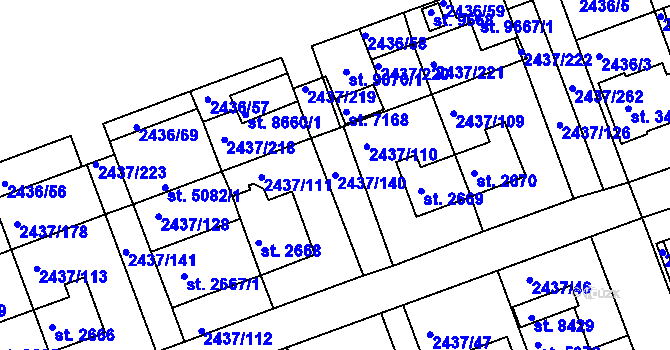 Parcela st. 2437/140 v KÚ Hodonín, Katastrální mapa