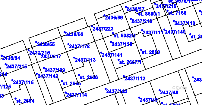 Parcela st. 2437/141 v KÚ Hodonín, Katastrální mapa