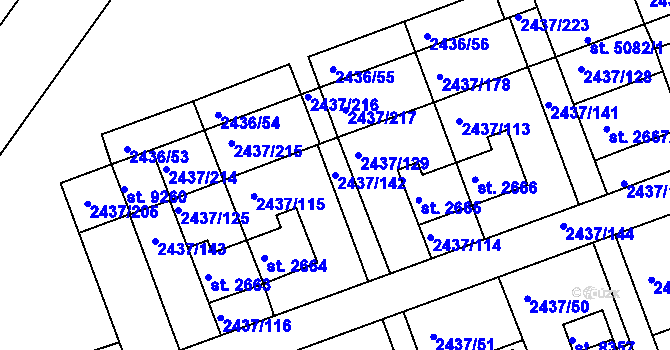Parcela st. 2437/142 v KÚ Hodonín, Katastrální mapa