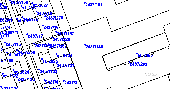Parcela st. 2437/148 v KÚ Hodonín, Katastrální mapa