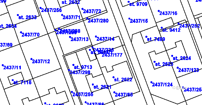 Parcela st. 2437/177 v KÚ Hodonín, Katastrální mapa