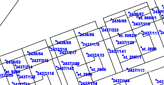 Parcela st. 2437/178 v KÚ Hodonín, Katastrální mapa