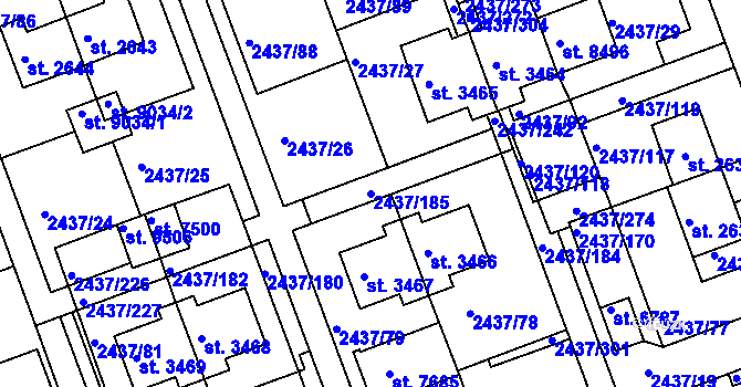 Parcela st. 2437/185 v KÚ Hodonín, Katastrální mapa