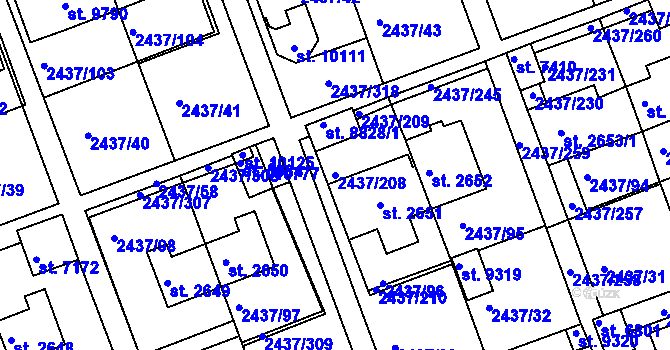 Parcela st. 2437/208 v KÚ Hodonín, Katastrální mapa