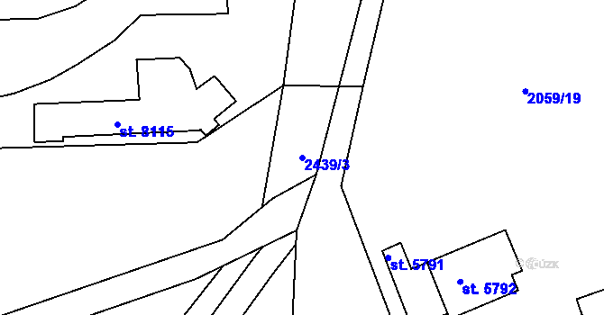 Parcela st. 2439/3 v KÚ Hodonín, Katastrální mapa