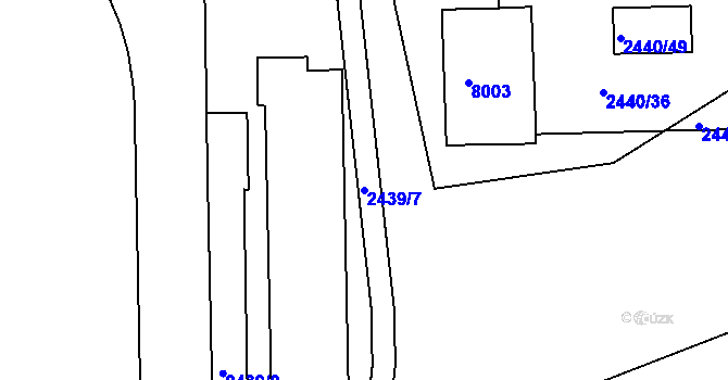Parcela st. 2439/7 v KÚ Hodonín, Katastrální mapa