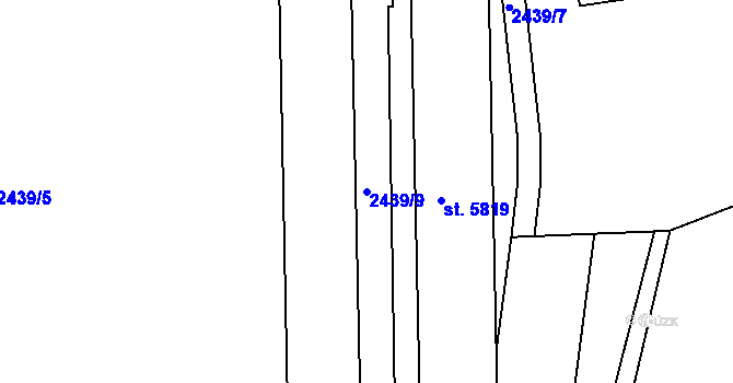 Parcela st. 2439/9 v KÚ Hodonín, Katastrální mapa