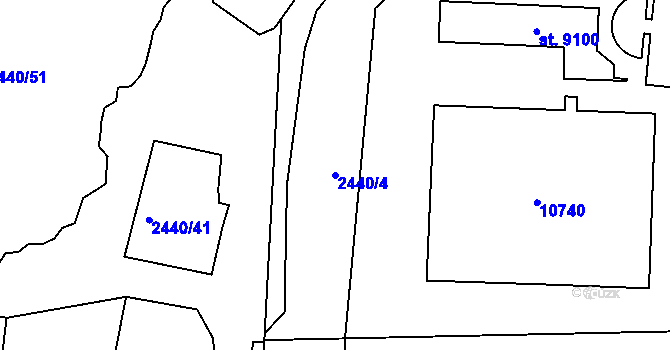 Parcela st. 2440/4 v KÚ Hodonín, Katastrální mapa