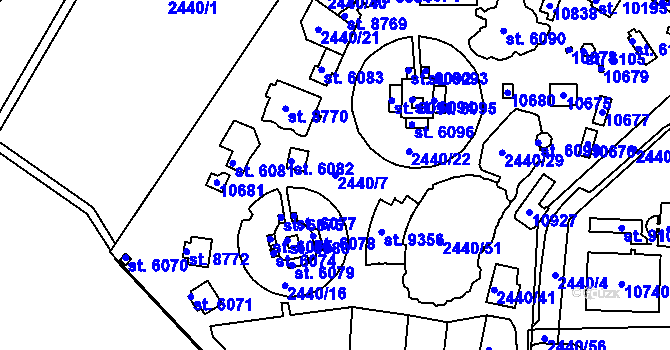 Parcela st. 2440/7 v KÚ Hodonín, Katastrální mapa